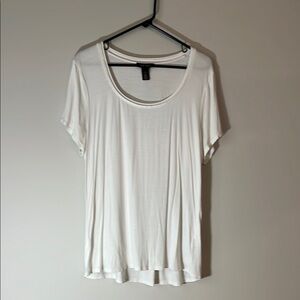 White House Black Market white Short Sleeve Relaxed Tee scoop neck ribbon trim